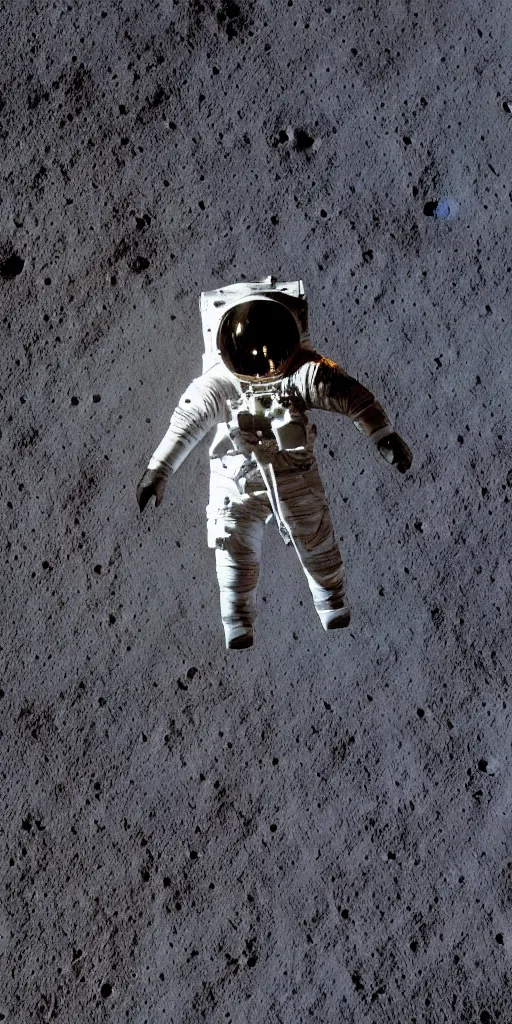 Image similar to super high resolution portrait, chinese astronaut landing on the moon, backlight, background is lunar crater, earth, sky, meteorite crater, lunar module, f 3 2, high detail.