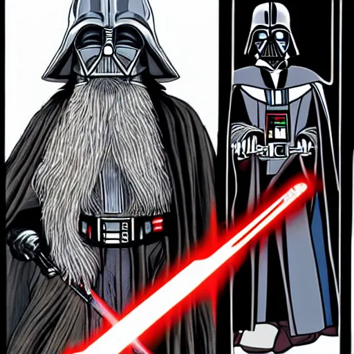 Prompt: gandalf vs darth vader,