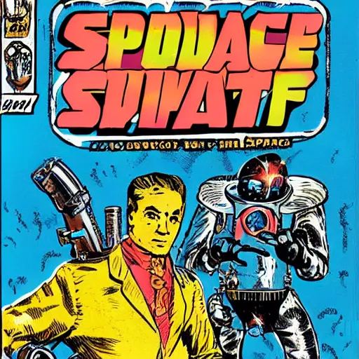 Image similar to space opera gunfight, in the style of feldstein, johnny craig, wally wood, and jack davis