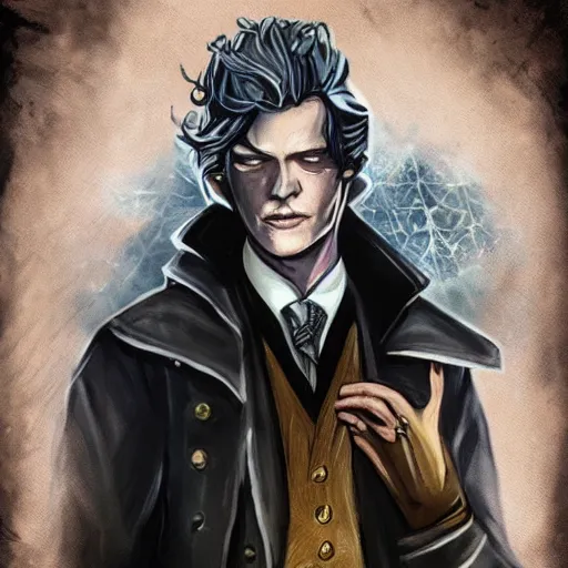 Prompt: gellert grindelwald in the style of magic the gathering, featured on artstation