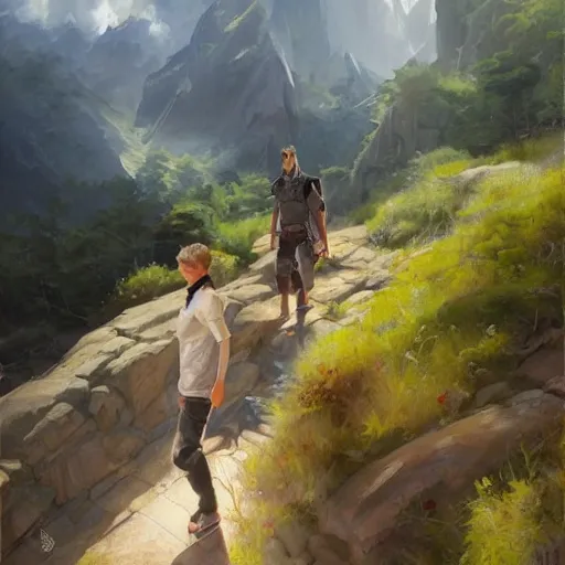 Image similar to Time to climb the mountain path, an expressive oil painting by Ross Tran, John Harris, Krenz Cushart