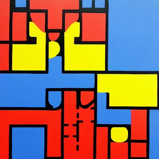 Image similar to pac - man - maze!!!!!!! painting by mondrian