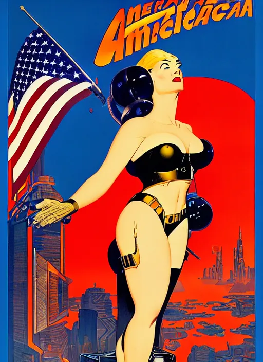 Prompt: american propaganda poster. cyberpunk hitwoman. portrait by jean giraud and anton otto fischer and john philip falter and will eisner and gil elvgren