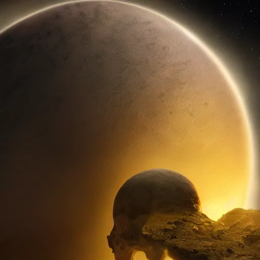 Image similar to a planet that somewhat shaped like a skull, stars in the background, natural, ultra detail. digital painting, beautiful, concept art, ethereal, cinematic, epic, 8k, highly detail, fine detailing, realistic, hdri, smooth, sharp, volumetric, intricate, Artstation, mystical, illustration, Trending on Artstation, Artstation HQ, Artstation HD, deviant art, Pinterest, digital art,