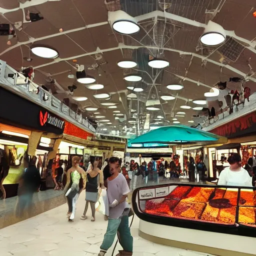 Image similar to extraterrestrial food court at mall on another planet, Jim Henson creature shop, highly detailed