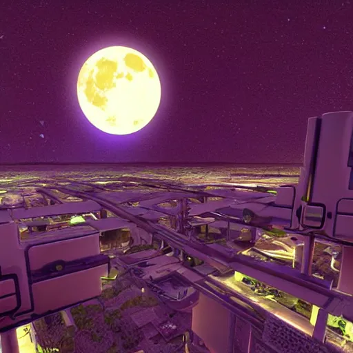 Prompt: point perspective, scifi city in the future, full moon, cyborg in the foreground