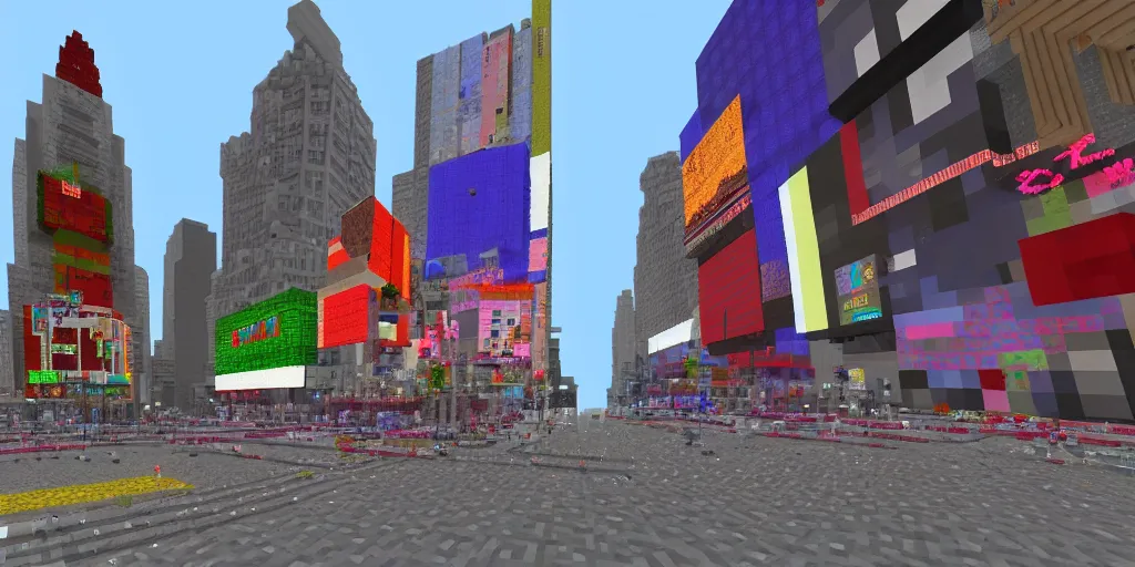 Image similar to times square in minecraft