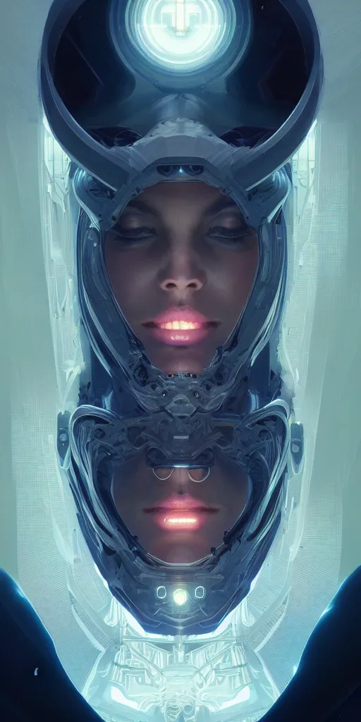 Image similar to symmetry!! portrait of a monster, sci - fi, tech wear, glowing lights!! intricate, elegant, highly detailed, digital painting, artstation, concept art, smooth, sharp focus, illustration, art by artgerm and greg rutkowski and alphonse mucha