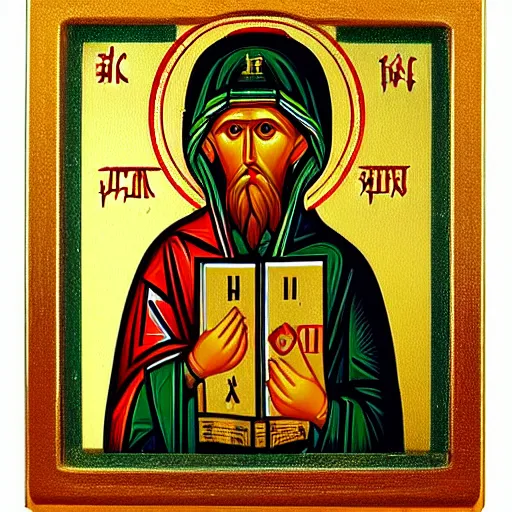 Prompt: russian orthodox icon showing zx spectrum personal computer