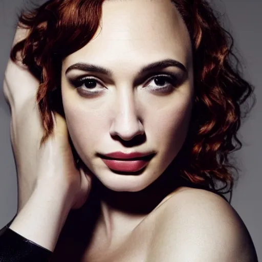 Prompt: portrait of christina hendricks and gal gadot hybrid by mario testino, headshot, detailed, award winning, sony a 7 r