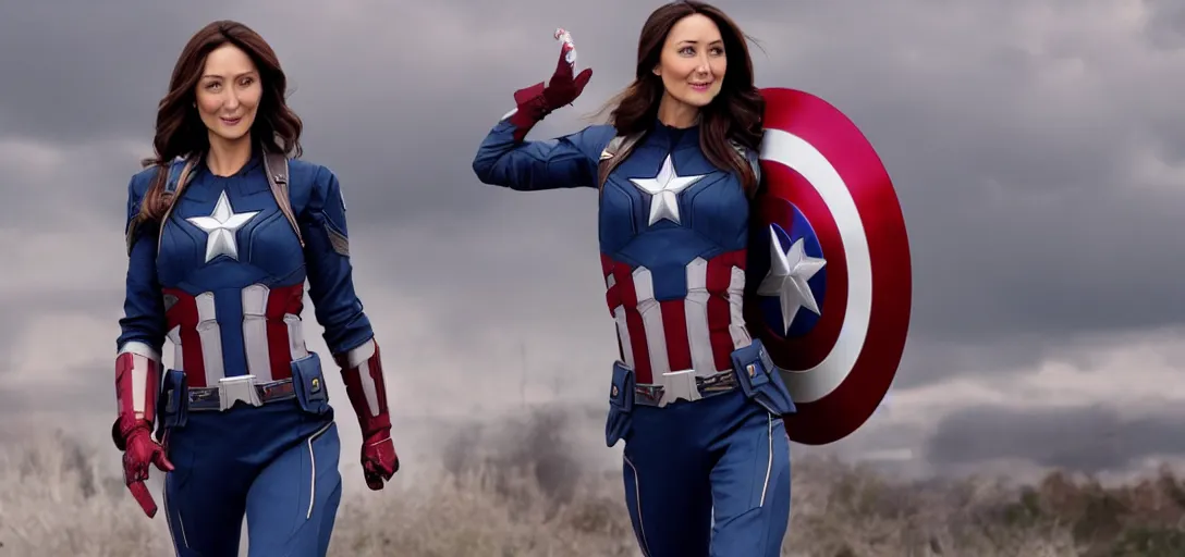 Image similar to still of jessica chobot as capitan america in marvel avengers