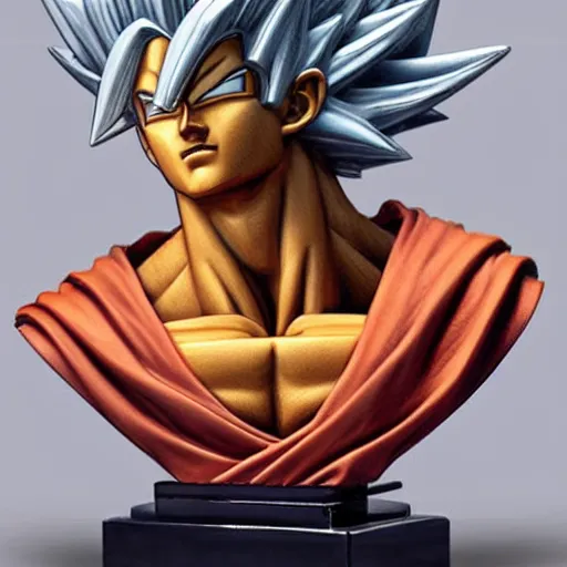 Image similar to amazing lifelike award winning marble bust of goku trending on art station artgerm Greg rutowski alpgonse mucha cinematic