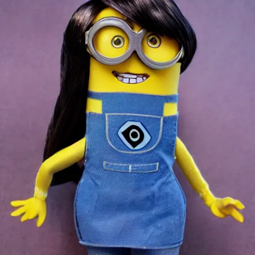 Image similar to a minion as a barbie doll, photorealistic, highly detailed,