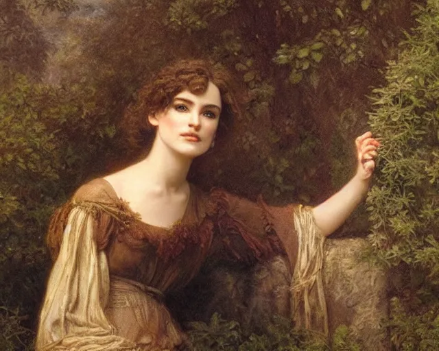 Image similar to portrait en buste of winona ryder kiera knightley in repose by Hughes Merle, by Pierre Auguste Cot, perfect detailed eyes, realistic fabric, abundant detail, winona ryder