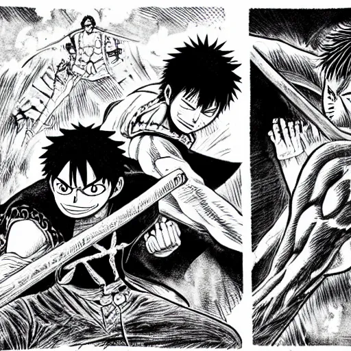 gear 5 luffy fighting blackbeard, manga 4k, Stable Diffusion