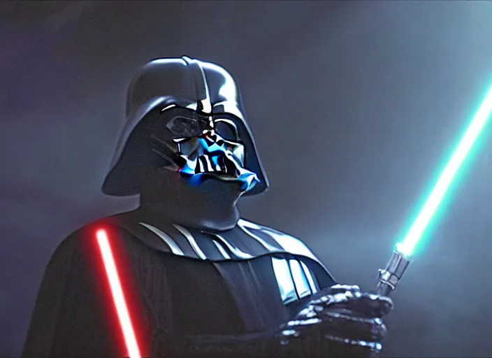 Image similar to film still of Darth Vader goes to a night club in the new Star Wars movie, 4k