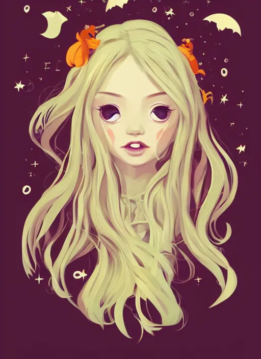 Image similar to little girl with long blonde hair on halloween. clean cel shaded vector art. shutterstock. behance hd by lois van baarle, artgerm, helen huang, by makoto shinkai and ilya kuvshinov, rossdraws, illustration, art by ilya kuvshinov