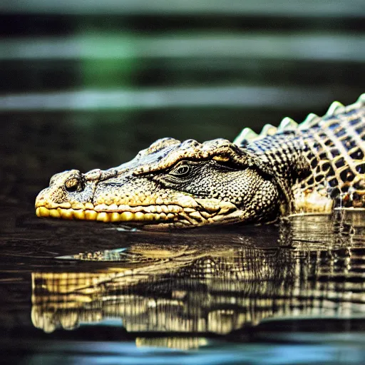 Image similar to alligator-chicken hybrid, photography, bokeh, 4k