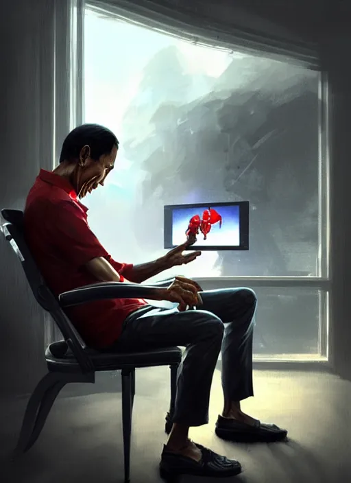 Image similar to portrait of jokowi playing playstation. highly detailed, digital painting, concept art, smooth, sharp focus, illustration, art by greg rutkowski