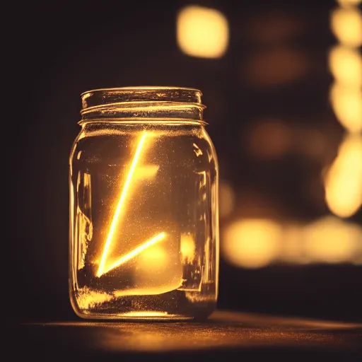 Prompt: lightning in a jar,photorealistic,studi photo,studio lighting,depth of field,focus lens