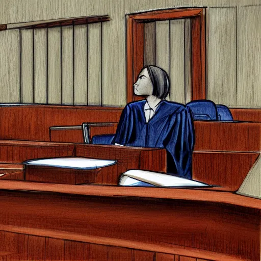 Image similar to courtroom art of the defendant, digital art