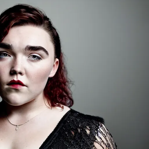 Image similar to Portrait of Florence Pugh, scene, emo, goth, mullet