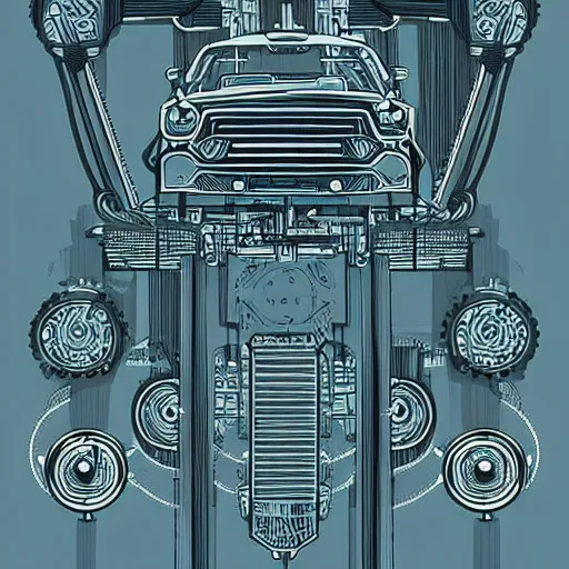 Prompt: intricate minimal mechanical design blueprints illustration art by tim doyle