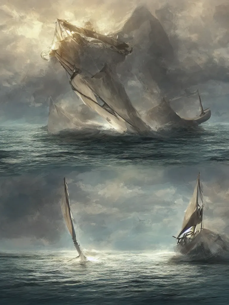 Image similar to sinking sailboat by disney concept artists, blunt borders, rule of thirds