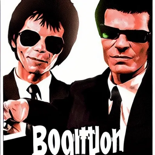 Image similar to bogdanoff brothers pulp fiction poster style!!!!!!!!!!!!!!!