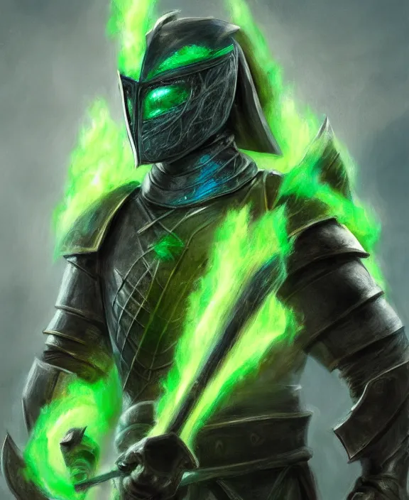 Prompt: masked knight in jade crystal armour alight with green fire, by frank fazetta, trending on artstation, 4 k resolution, detailed, high quality, hq artwork, character concept, character full body portrait