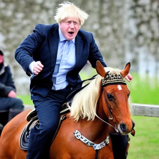 Image similar to Boris Johnson riding a horse into battle