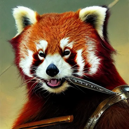 Image similar to red panda as a realistic fantasy knight, closeup portrait art by donato giancola and greg rutkowski, realistic face, digital art, trending on artstation, symmetry!!, no helmet