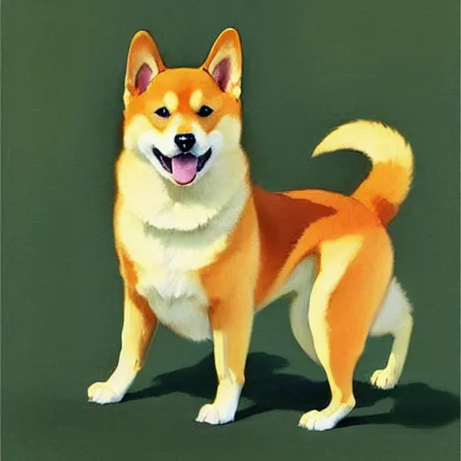 Prompt: A Shibainu dog, by studio ghibli painting, by Joaquin Sorolla rhads Leyendecker, An aesthetically pleasing, dynamic, energetic, lively, well-designed digital art, by Ohara Koson and Thomas Kinkade, traditional Japanese colors, superior quality, masterpiece