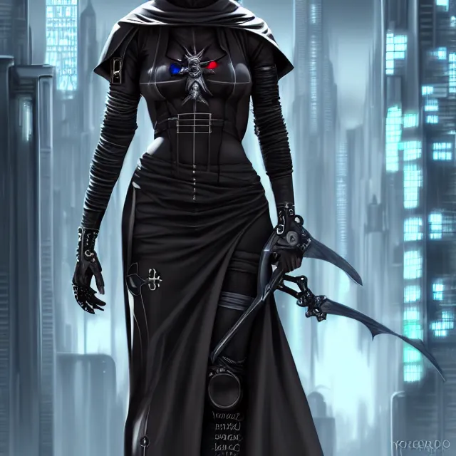 Prompt: cyberpunk nun warrior, full length, highly detailed, 4 k, hdr, smooth, sharp focus, high resolution, award - winning photo, artgerm, photorealistic