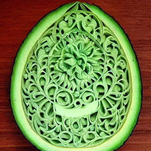 Prompt: intricate avocado carving, pinterest