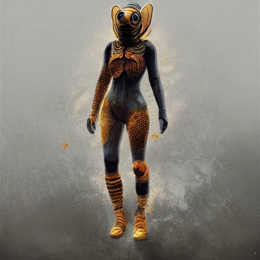 Image similar to a person wearing clothes made out of nothing but bees , made by Stanley Artgerm Lau, WLOP, Rossdraws, ArtStation, CGSociety, concept art, cgsociety, octane render, trending on artstation, artstationHD, artstationHQ, unreal engine, 4k, 8k,