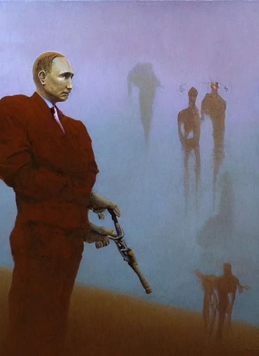 Image similar to Painting in a style of Beksinski featuring Vladimir Putin