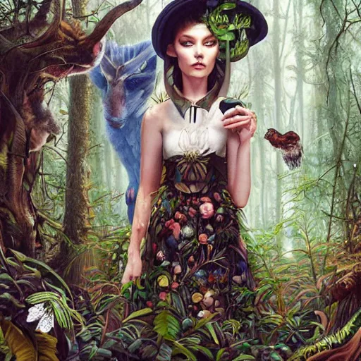 Image similar to lofi druid portrait in a forest surrounded by animals, Pixar style, by Tristan Eaton Stanley Artgerm and Tom Bagshaw.