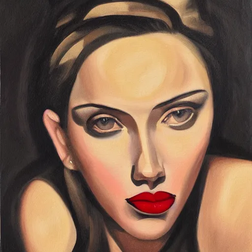 Image similar to painting of Scarlett Johansson in the style of Tamara de Lempicka