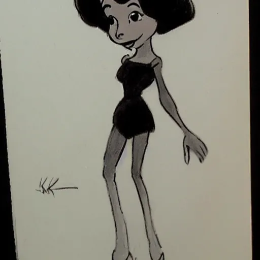 Image similar to milt kahl sketch of black hair cuban girl with dog nose