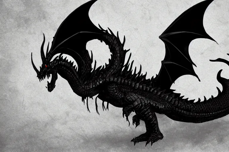 Prompt: A fantasy black dragon, dramatic