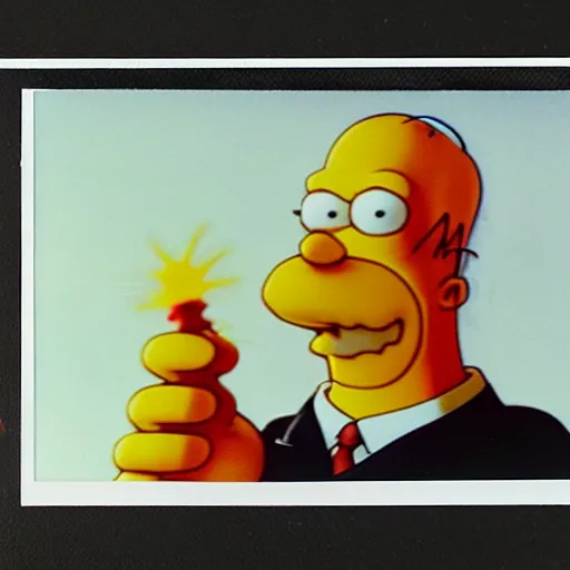 Image similar to a still polaroid photo of the real homer simpson