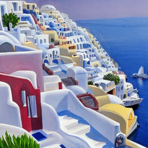 Prompt: busy santorini, art by alvaro castagnet