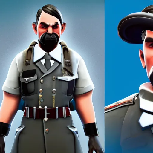 Image similar to adolf hitler as a fortnite character, ingame, 4 k, highly detailed