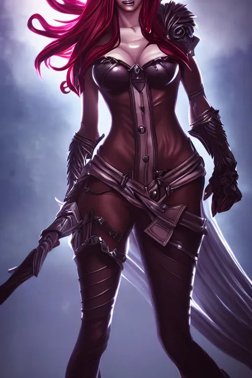 Image similar to full body portrait of Katarina from League of Legends illustration, medium shot, intricate, elegant, highly detailed, digital art