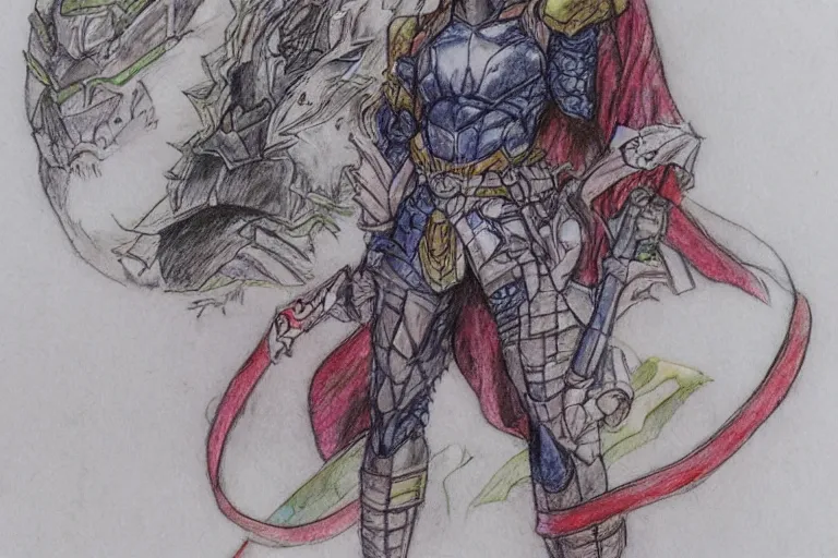 Prompt: Portrait of a fantasy hero by Yoshitaka Amano, crayons and watercolor sketch