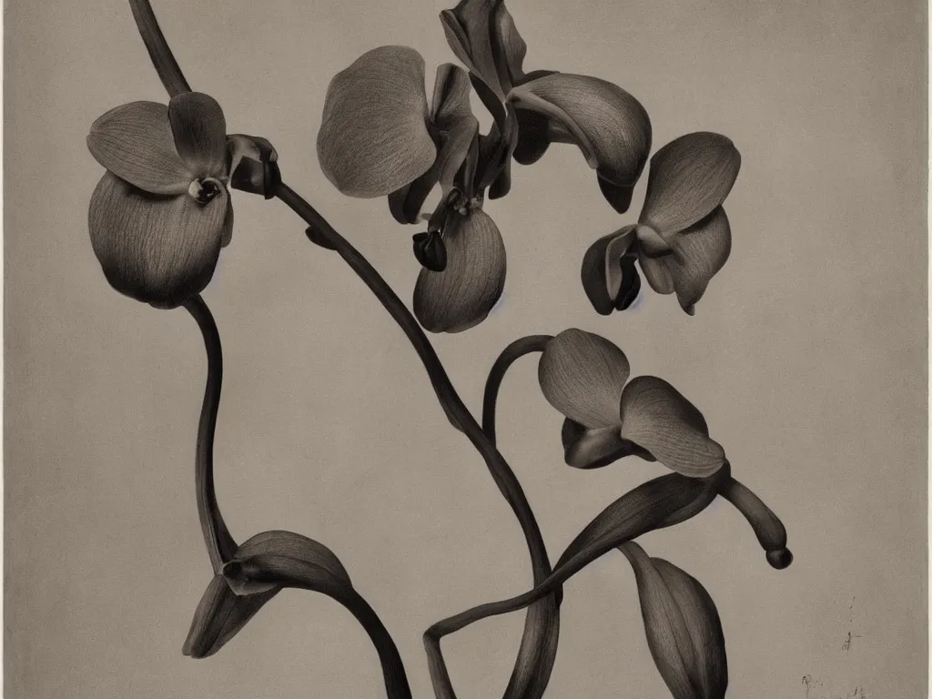 Prompt: hypnotizing orchid at the chest of a woman. Painting by Georges de la Tour, Karl Blossfeldt