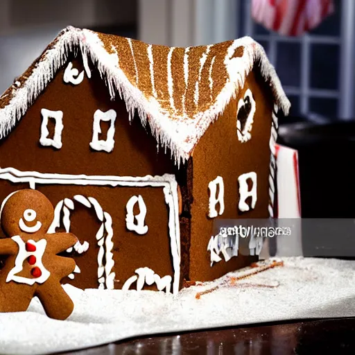 Image similar to gingerbread house arson scene, high resolution news photo