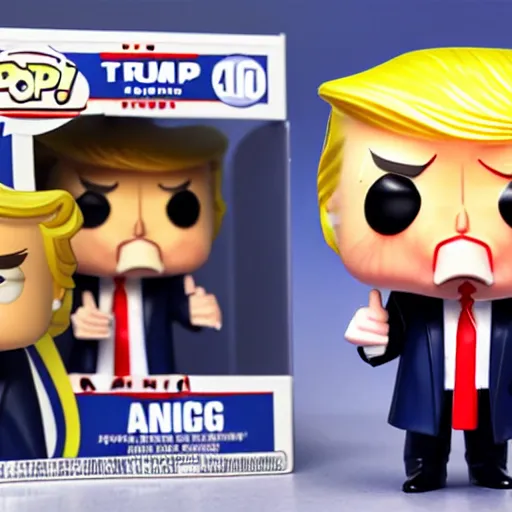 Prompt: funko pop of donald trump, angry expression, pecked lips,