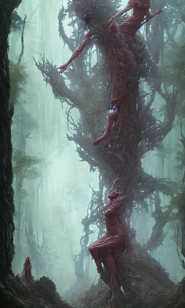 Image similar to Goddess of the forest, trending on Artstation, Greg Rutkowski, Wayne Barlowe